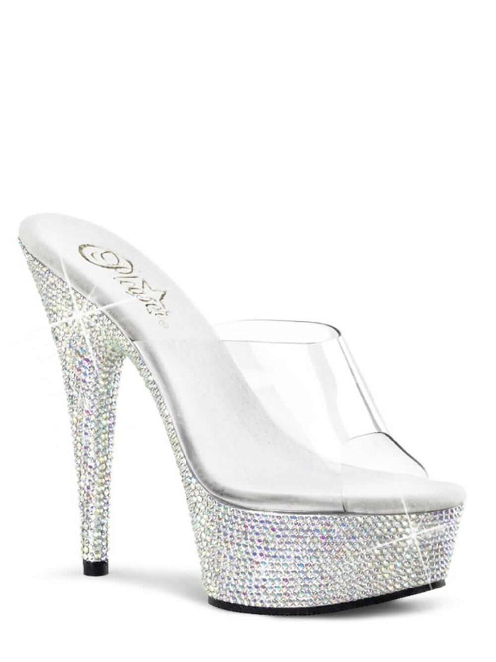 Pleaser Bejeweled 601DM Clear and Silver Platform Heels with Rhinestones